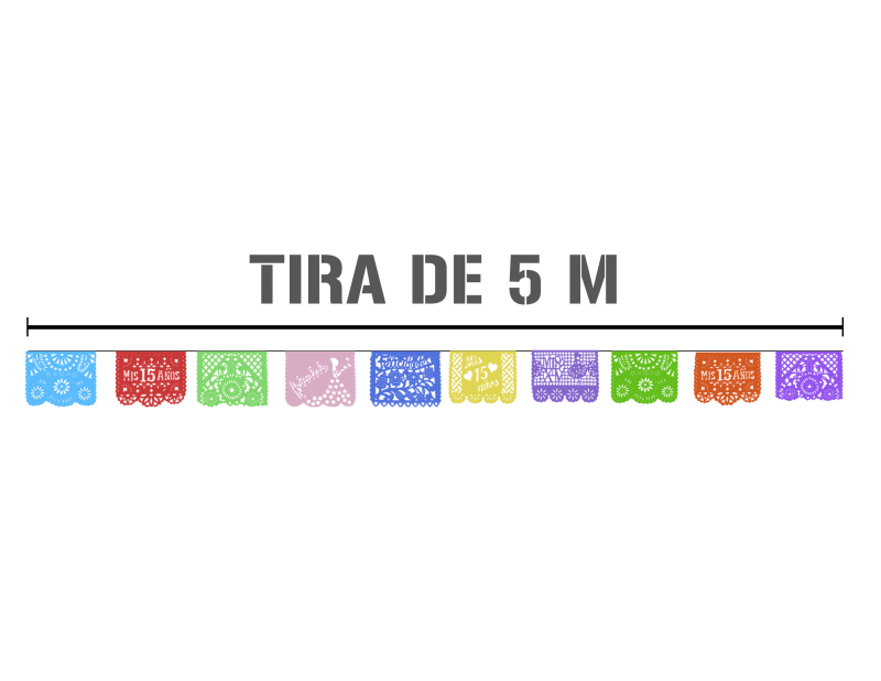 TIRA DE  XV AÑOS ENRAMADA LISTA PARA COLGAR DE PLASTICO PICADO
