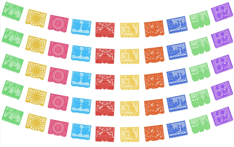 Papel Picado Primavera en Tira de Plastico Picado