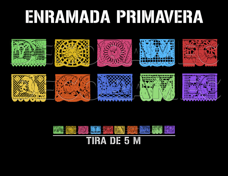 Papel Picado Primavera en Tira de Plastico Picado