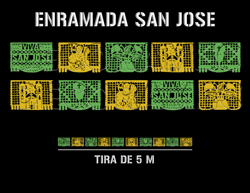 Papel Picado San Jose en Tira de Plastico Picado Para envio inmediato