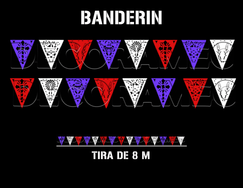 Banderin Religioso  Morado, Blanco y Rojo