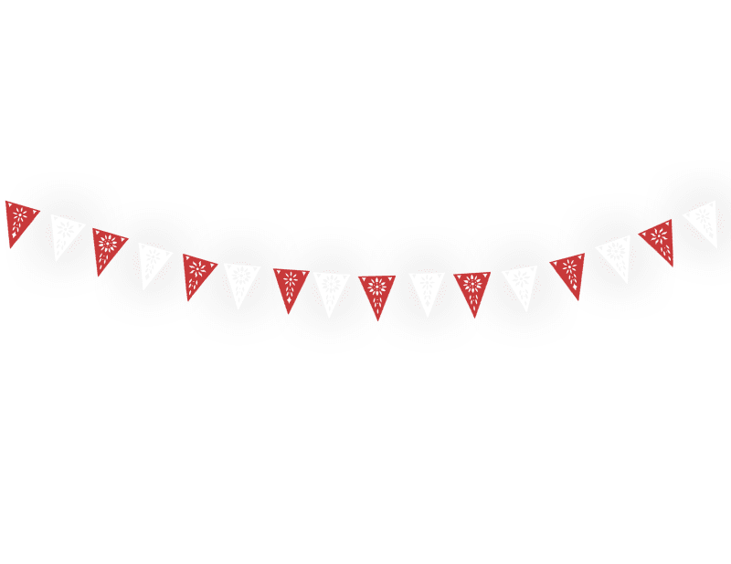 Banderin Rojo con Blanco Plastico Picado en Tira Triangular