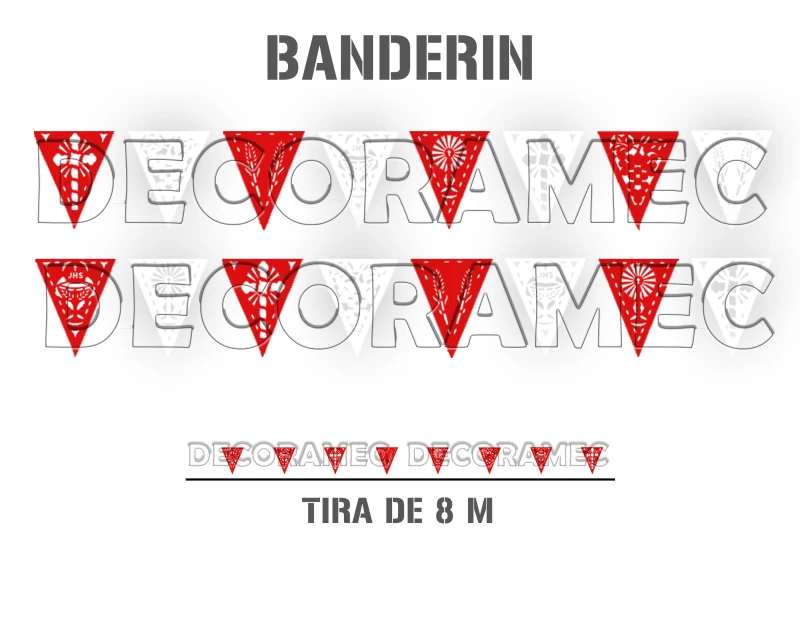 Banderin Rojo con Blanco Plastico Picado en Tira Triangular