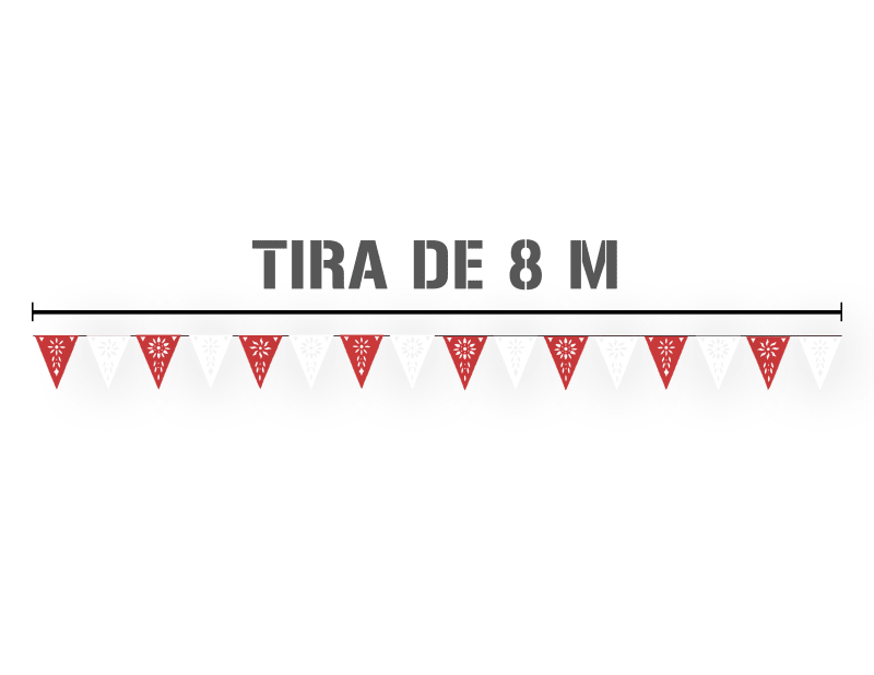 Banderin Rojo con Blanco Plastico Picado en Tira Triangular