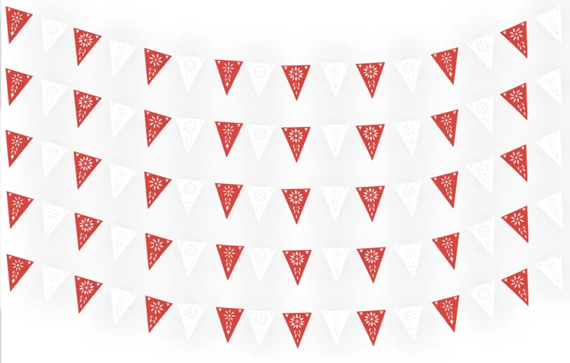 Banderin Rojo con Blanco Plastico Picado en Tira Triangular