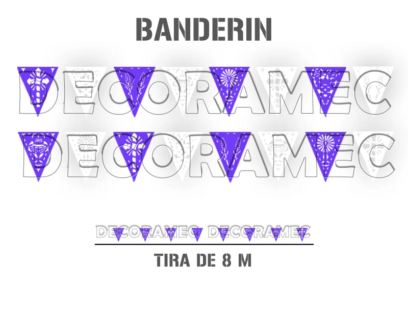 Banderin de Tira de Plastico Morado con Blanco
