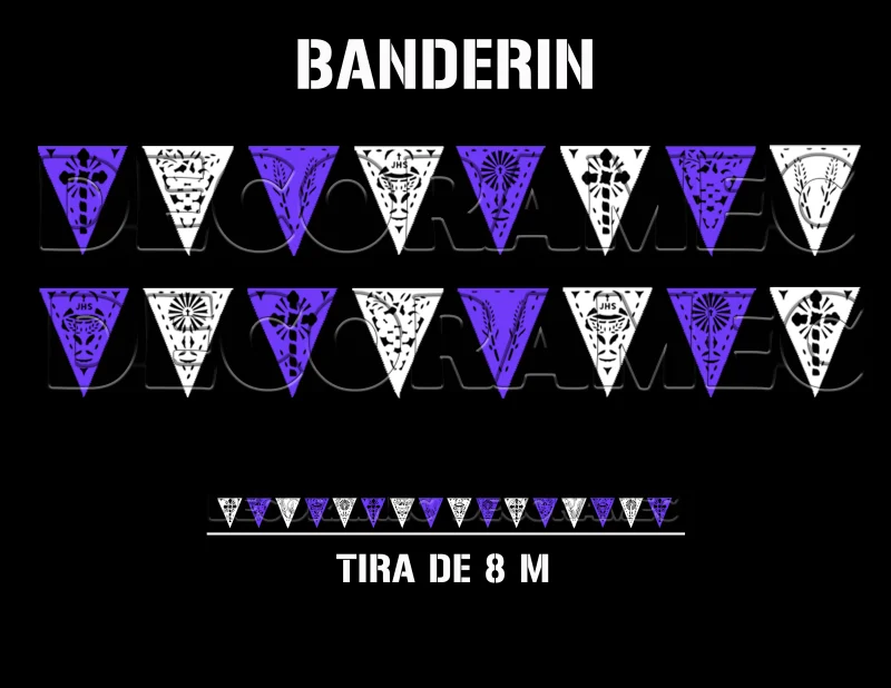Banderin de Tira de Plastico Morado con Blanco 