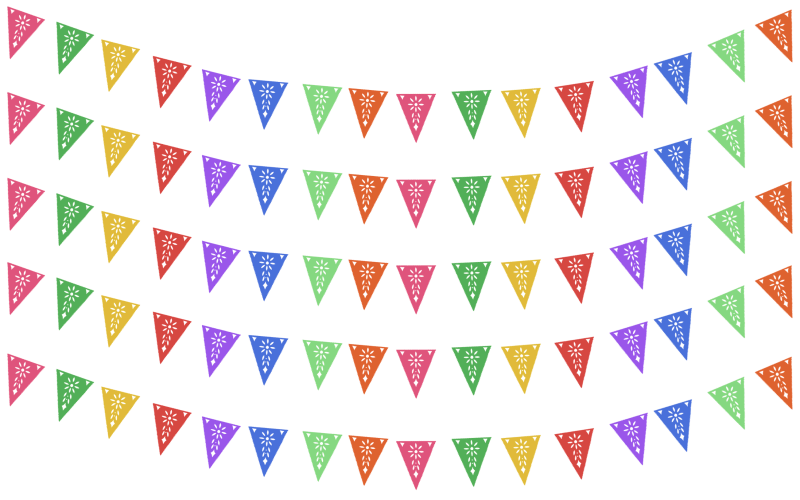 banderin calado colores con flor Tira de Plastico Triangular