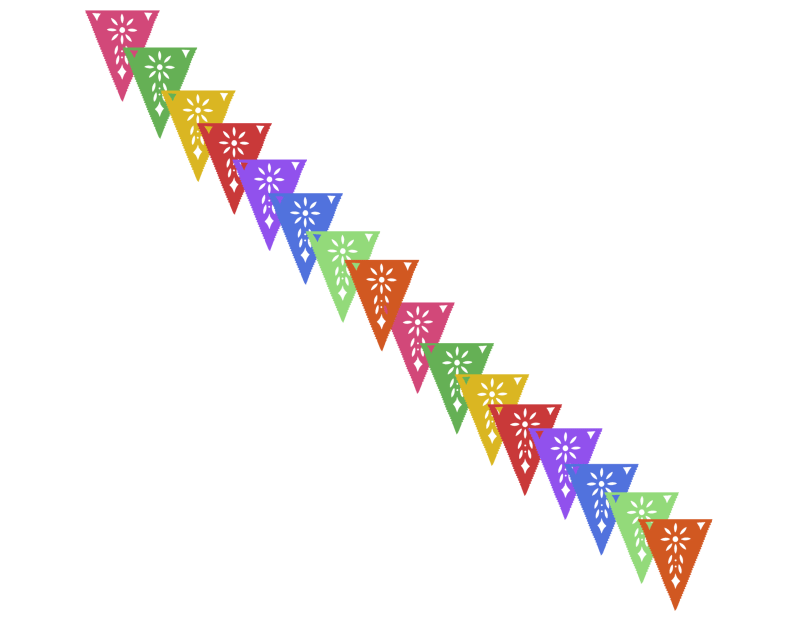 banderin calado colores con flor Tira de Plastico Triangular