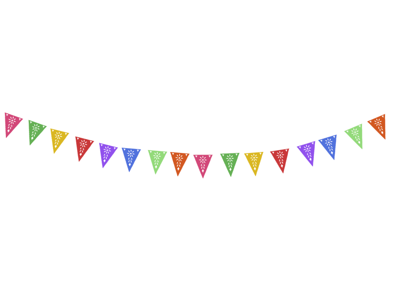 banderin calado colores con flor Tira de Plastico Triangular