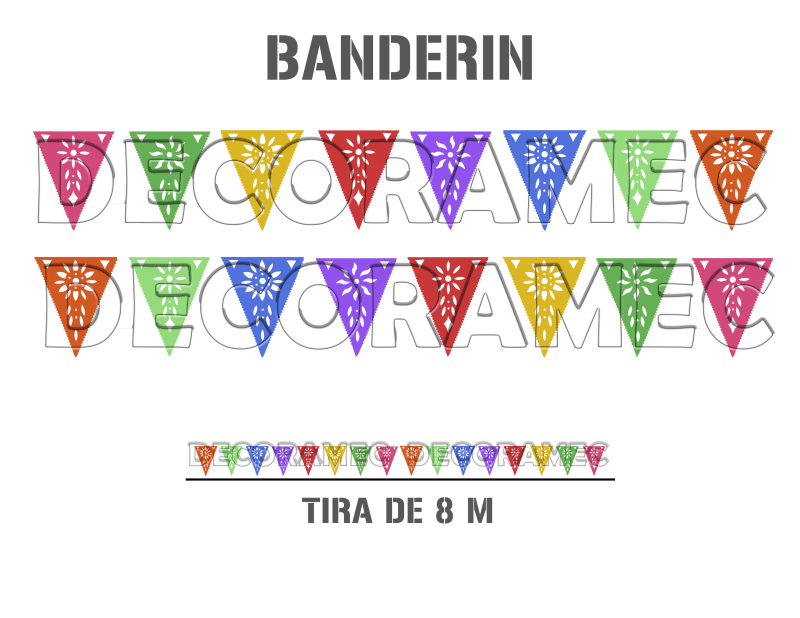 banderin calado colores con flor Tira de Plastico Triangular