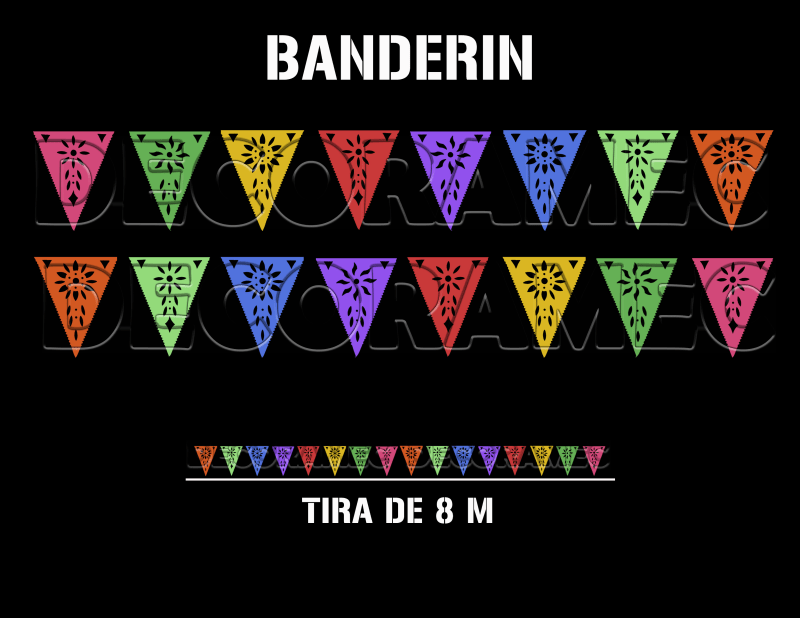 banderin calado colores con flor Tira de Plastico Triangular