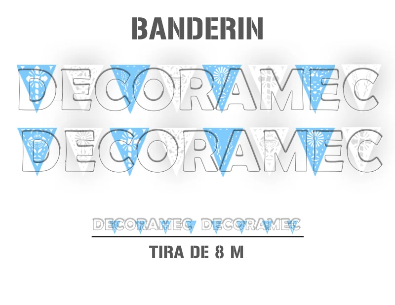 banderin religioso azul con blanco tira de plastico triangulo papel picado