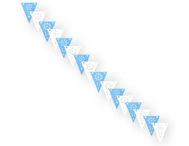 banderin religioso azul con blanco tira de plastico triangulo papel picado