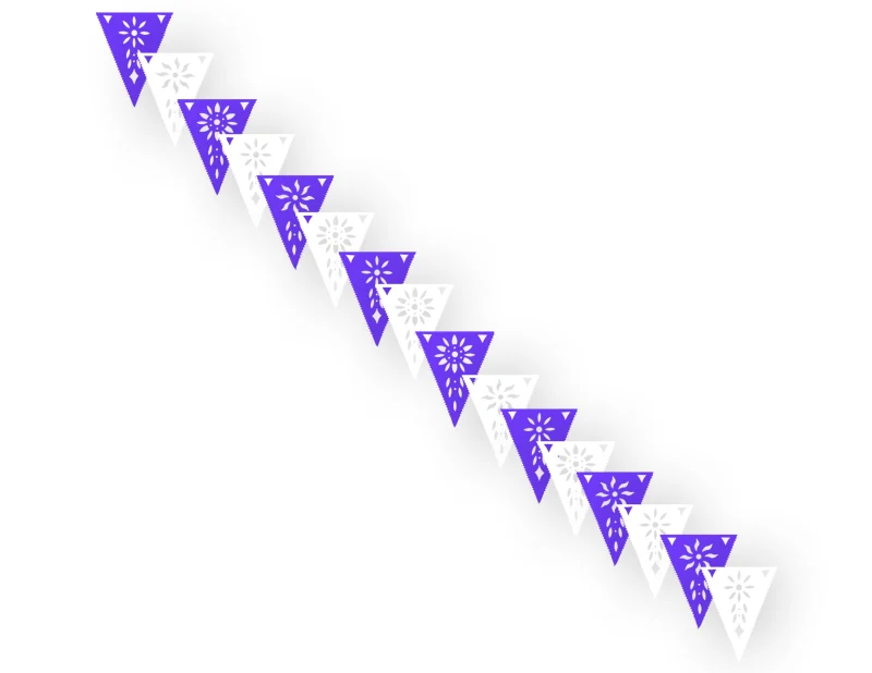 Banderin de Tira de Plastico Morado con Blanco 
