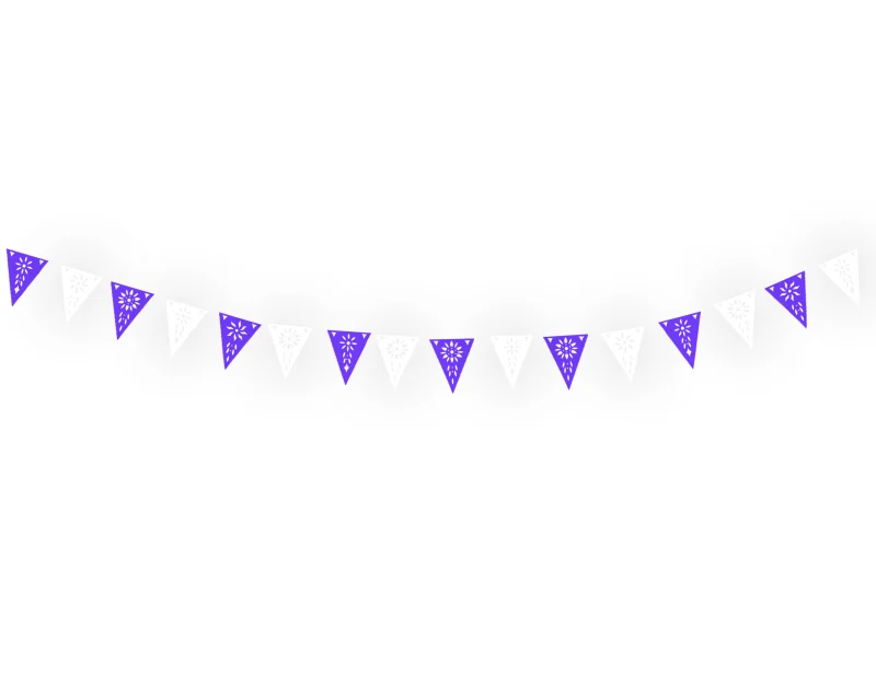 Banderin de Tira de Plastico Morado con Blanco 
