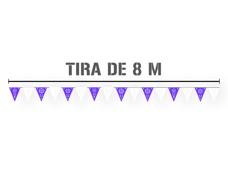 Banderin de Tira de Plastico Morado con Blanco 