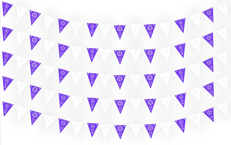 Banderin de Tira de Plastico Morado con Blanco