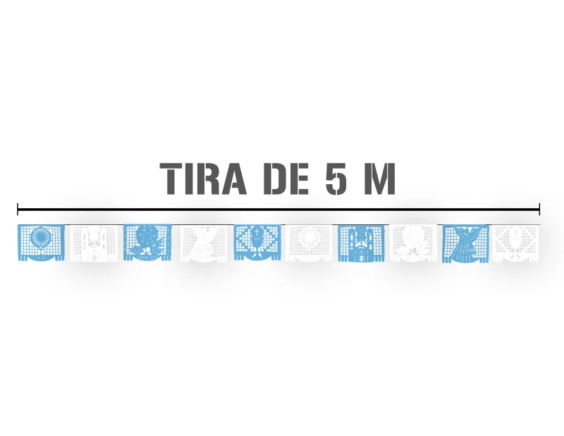 Tira Rectangular Religioso Azul con Blanco tira de Plastico Picado
