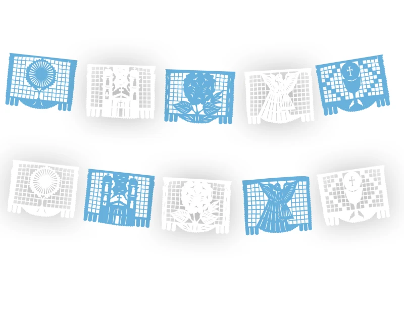 Tira Rectangular Religioso Azul con Blanco tira de Plastico Picado