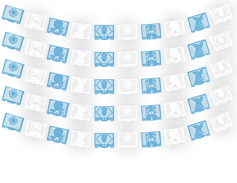 Tira Rectangular Religioso Azul con Blanco tira de Plastico Picado