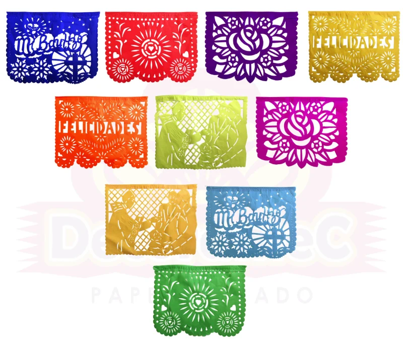 Papel Picado Bautizo Multicolor Tira Lista para Colgar