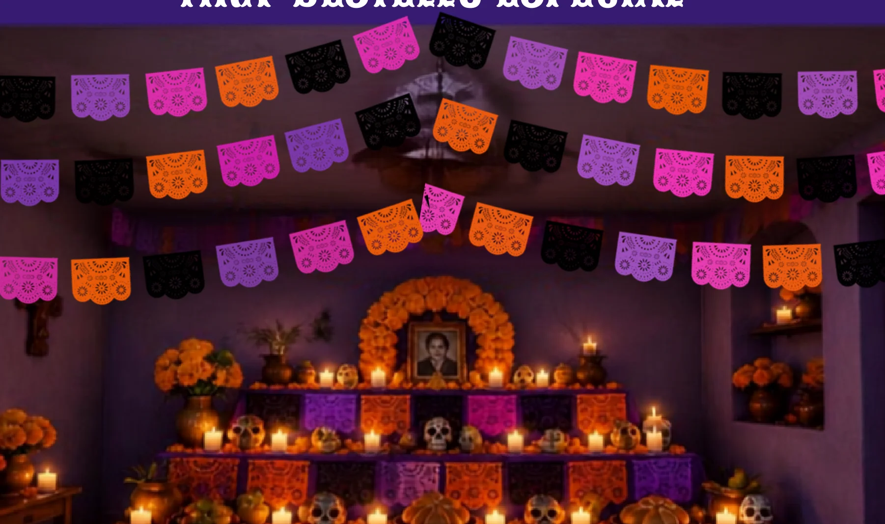 Tira Destello Especial - Día de Muertos (Plastico) | Papel Picado DecorameC Huixcolotla Puebla Tira Destello Especial - Día de Muertos (Plastico) - Diseño - Papel Picado Artesanal DecorameC