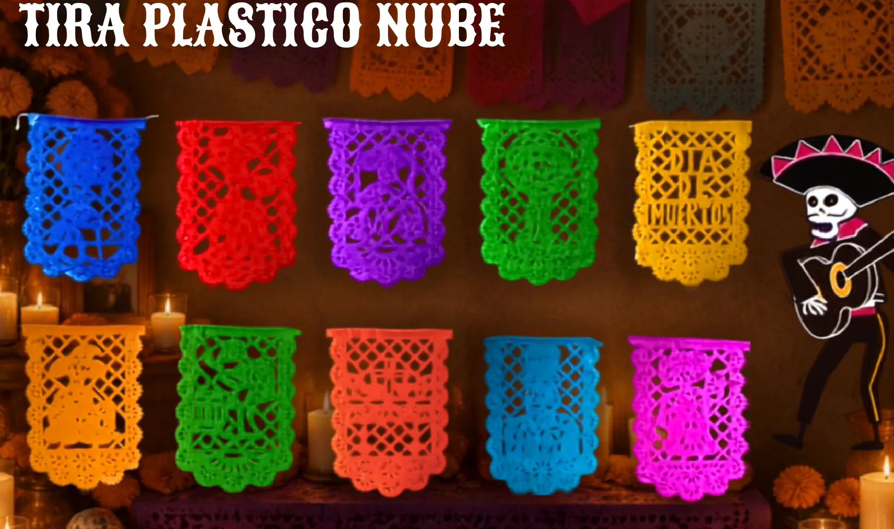 Tira Plastico Nube - Día de Muertos (Plastico) | Papel Picado DecorameC Huixcolotla Puebla Tira Plastico Nube - Día de Muertos (Plastico) - Diseño - Papel Picado Artesanal DecorameC