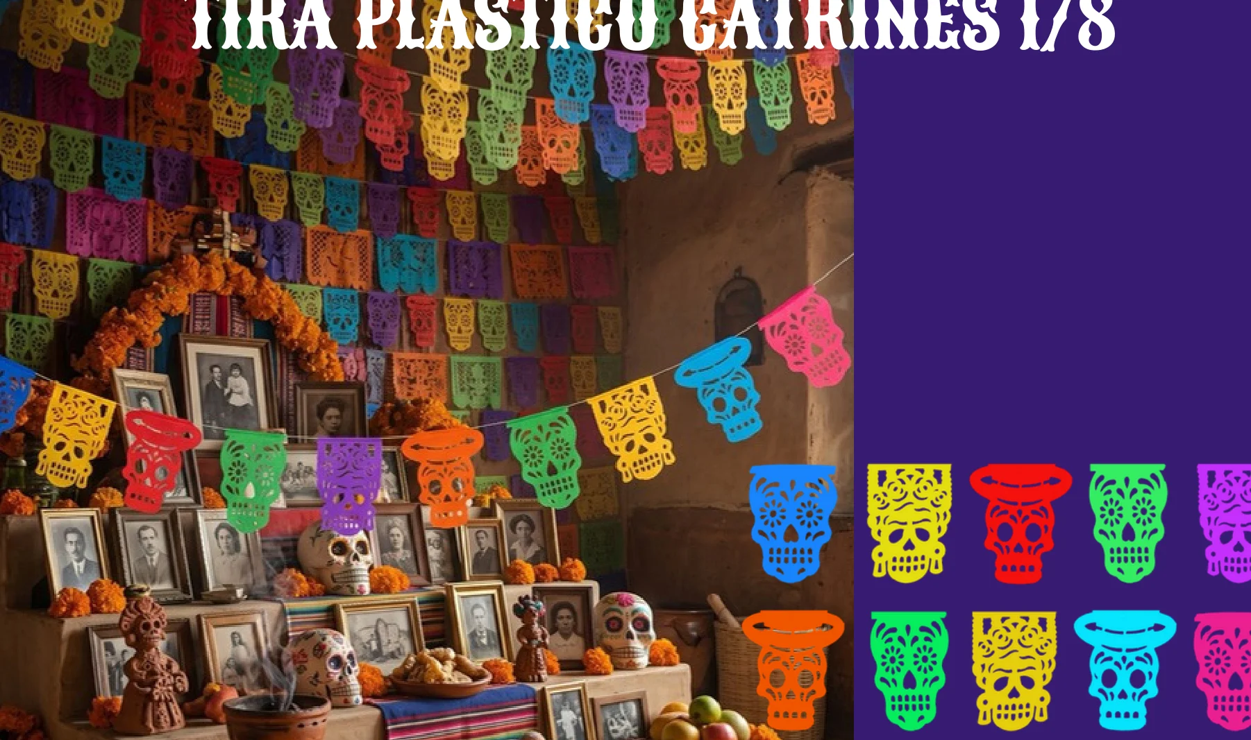 Tira Plastico Catrines 1/8 - Día de Muertos (Plastico) | Papel Picado DecorameC Huixcolotla Puebla Tira Plastico Catrines 1/8 - Día de Muertos (Plastico) - Diseño - Papel Picado Artesanal DecorameC