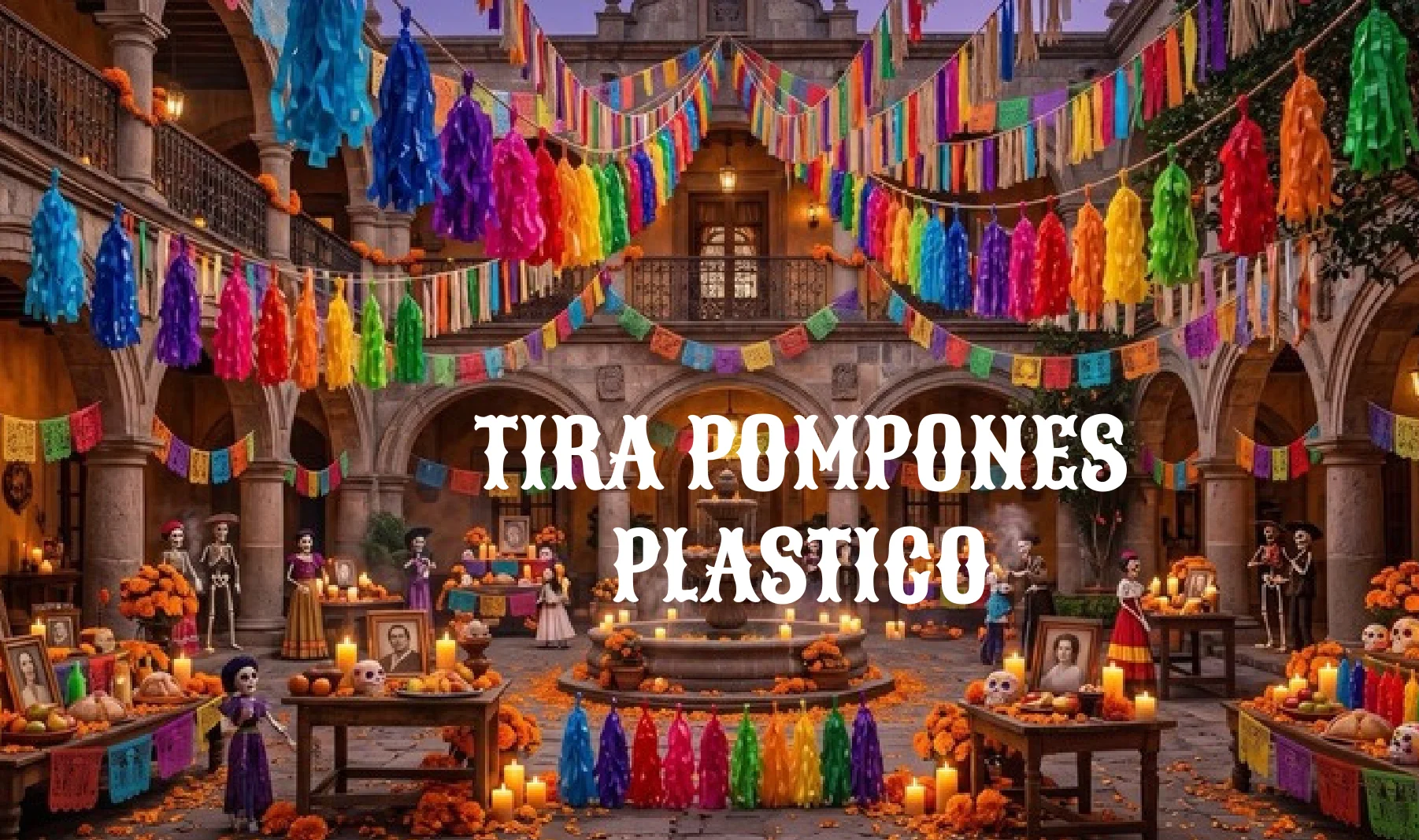 Tira Pompones - Día de Muertos (Plastico) - Diseño - Papel Picado Artesanal DecorameC