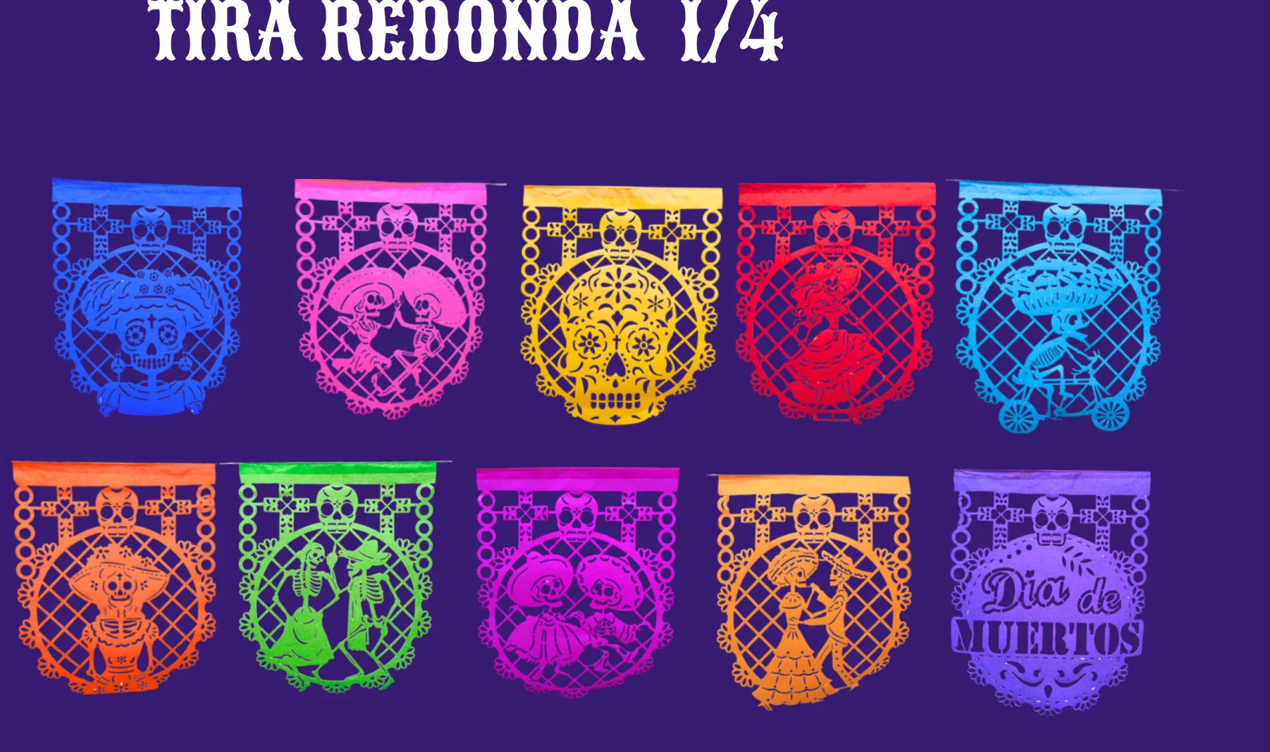 Tira Redonda 1/4 - Día de Muertos (Papel China) - Diseño - Papel Picado Artesanal DecorameC