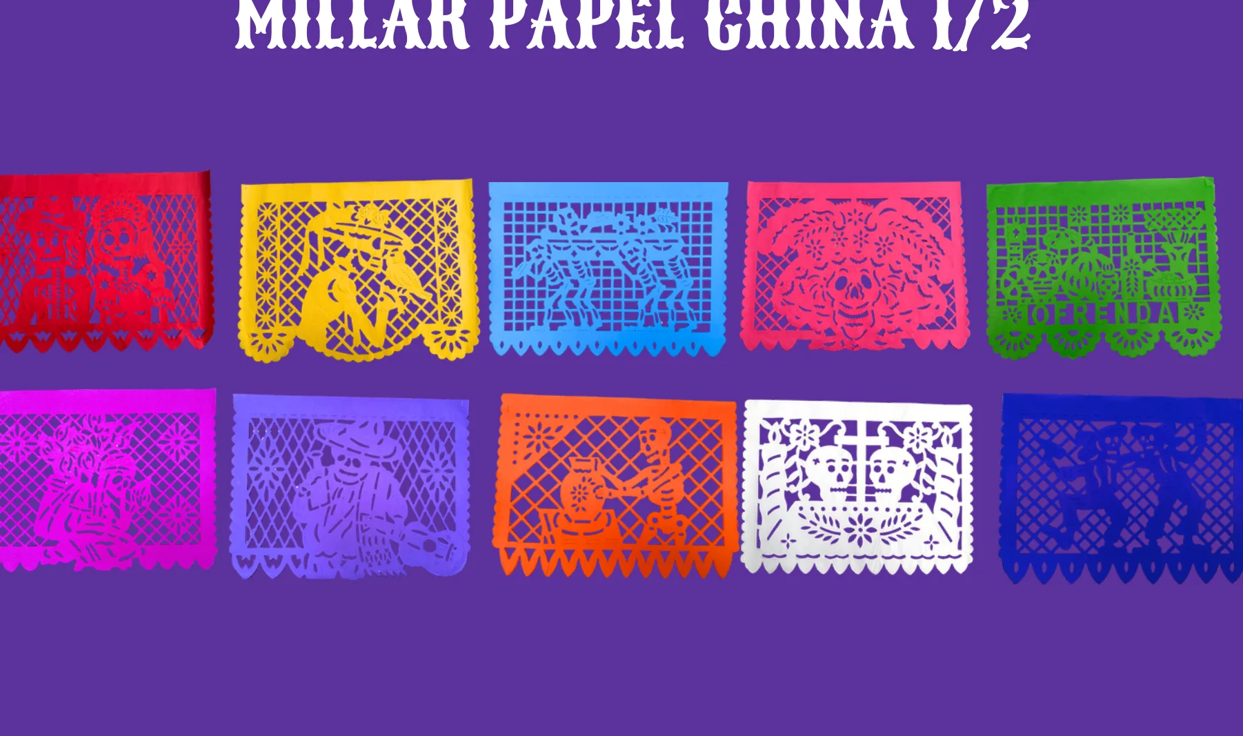 Millar Papel China 1/2 - Día de Muertos (Papel China) | Papel Picado DecorameC Huixcolotla Puebla Millar Papel China 1/2 - Día de Muertos (Papel China) - Diseño - Papel Picado Artesanal DecorameC