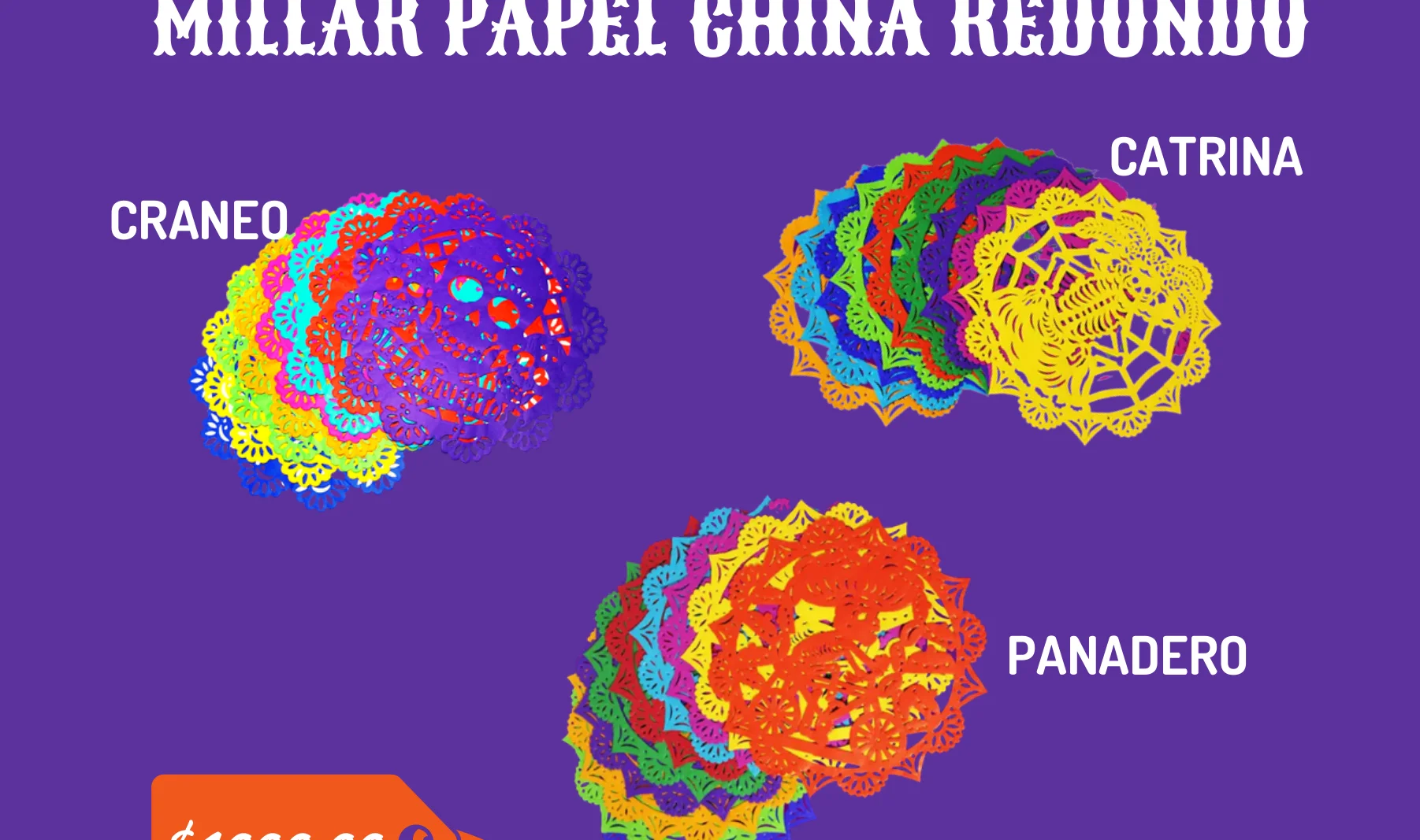 Millar Papel China Redondo - Día de Muertos (Papel China) - Diseño - Papel Picado Artesanal DecorameC