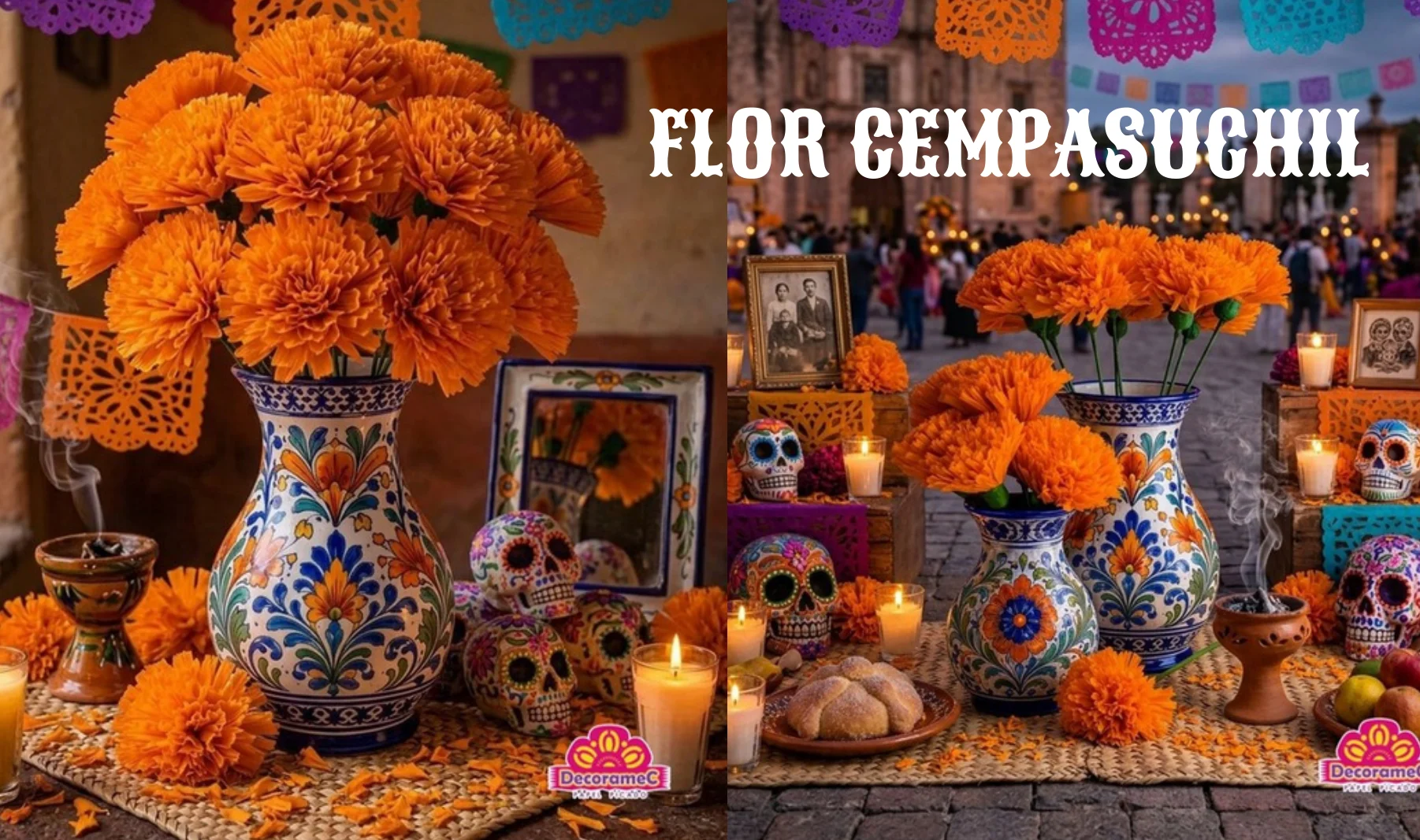 Flor Cempasuchil - Día de Muertos (Papel China) | Papel Picado DecorameC Huixcolotla Puebla Flor Cempasuchil - Día de Muertos (Papel China) - Diseño - Papel Picado Artesanal DecorameC
