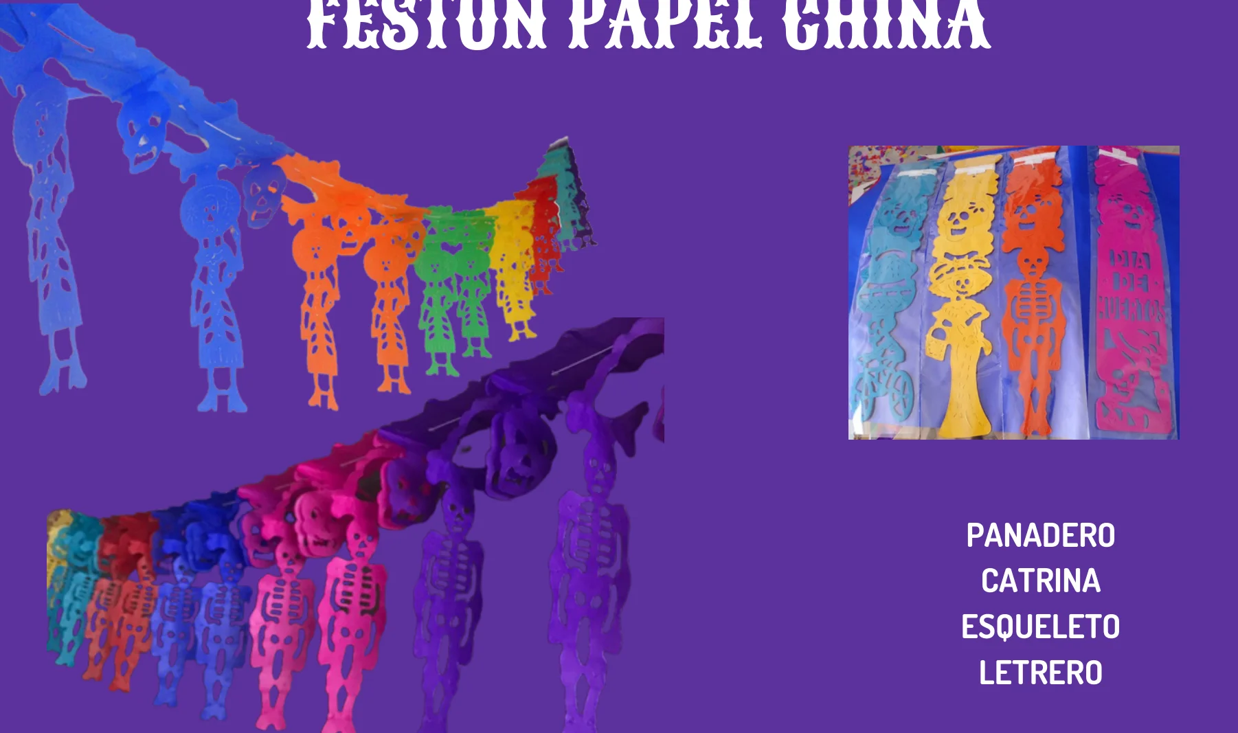 Feston Papel China - Día de Muertos (Papel China) | Papel Picado DecorameC Huixcolotla Puebla Feston Papel China - Día de Muertos (Papel China) - Diseño - Papel Picado Artesanal DecorameC