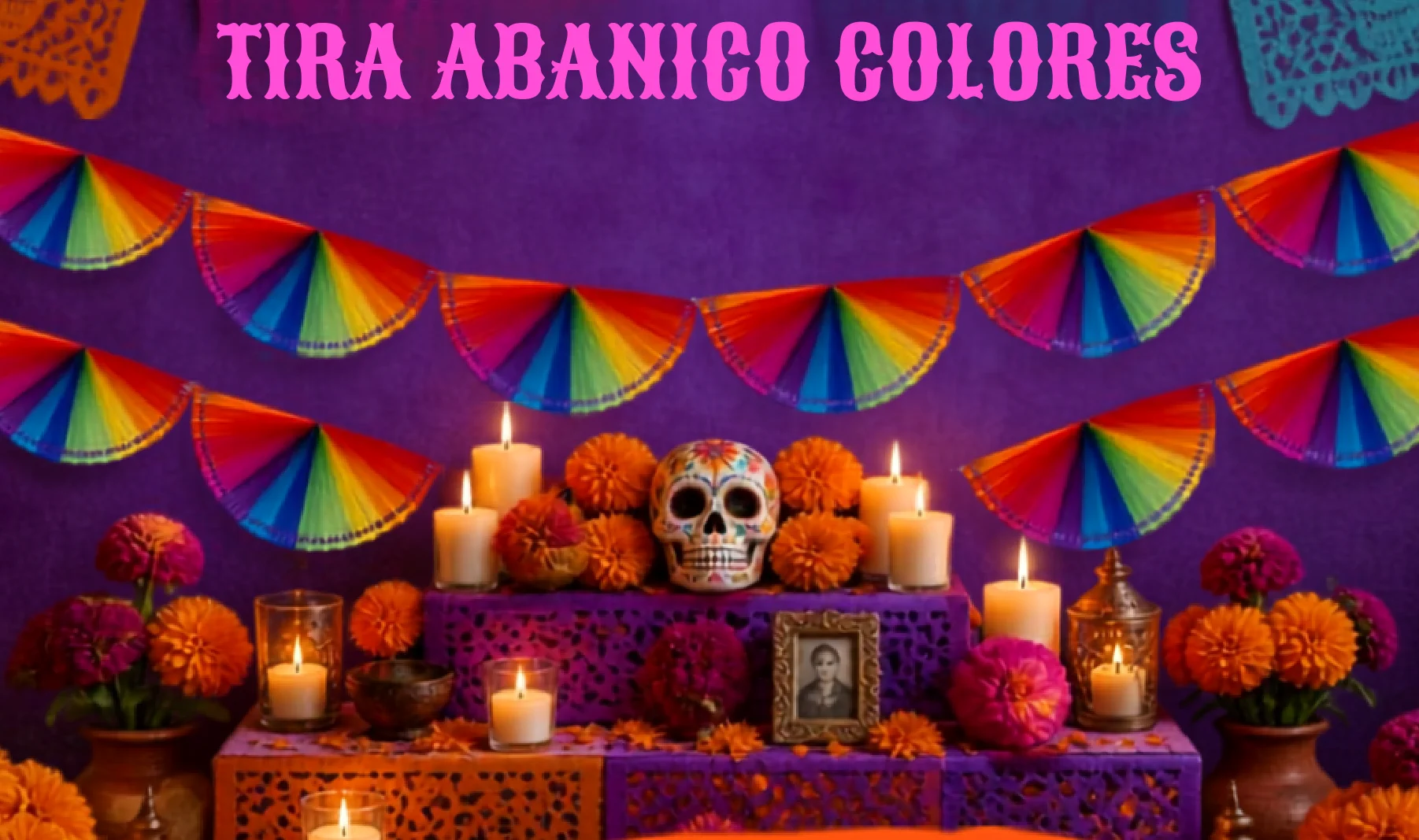 Tira Abanico Colores - Día de Muertos (Papel China) - Diseño - Papel Picado Artesanal DecorameC