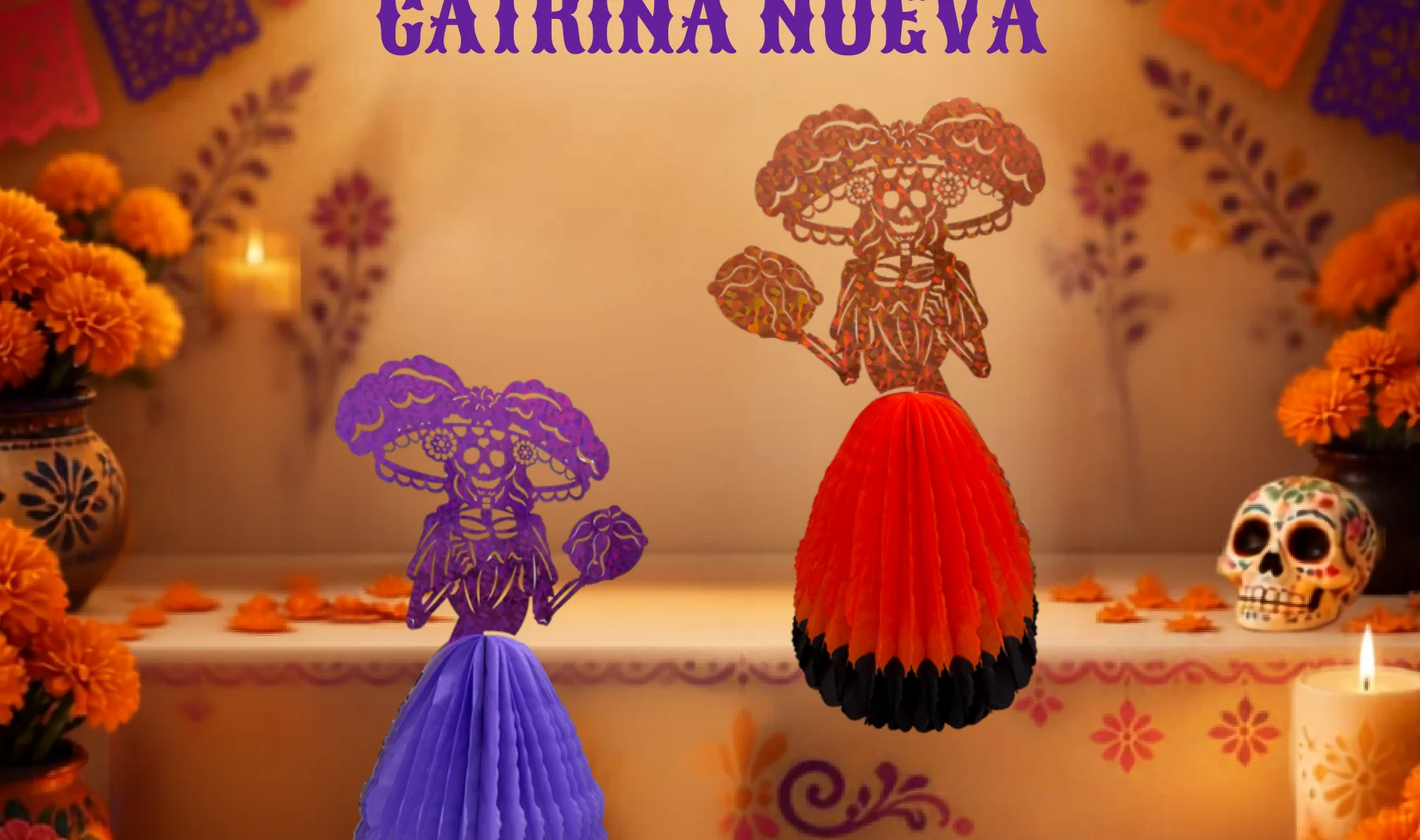 Catrina Nueva - Día de Muertos (Papel China) | Papel Picado DecorameC Huixcolotla Puebla Catrina Nueva - Día de Muertos (Papel China) - Diseño - Papel Picado Artesanal DecorameC