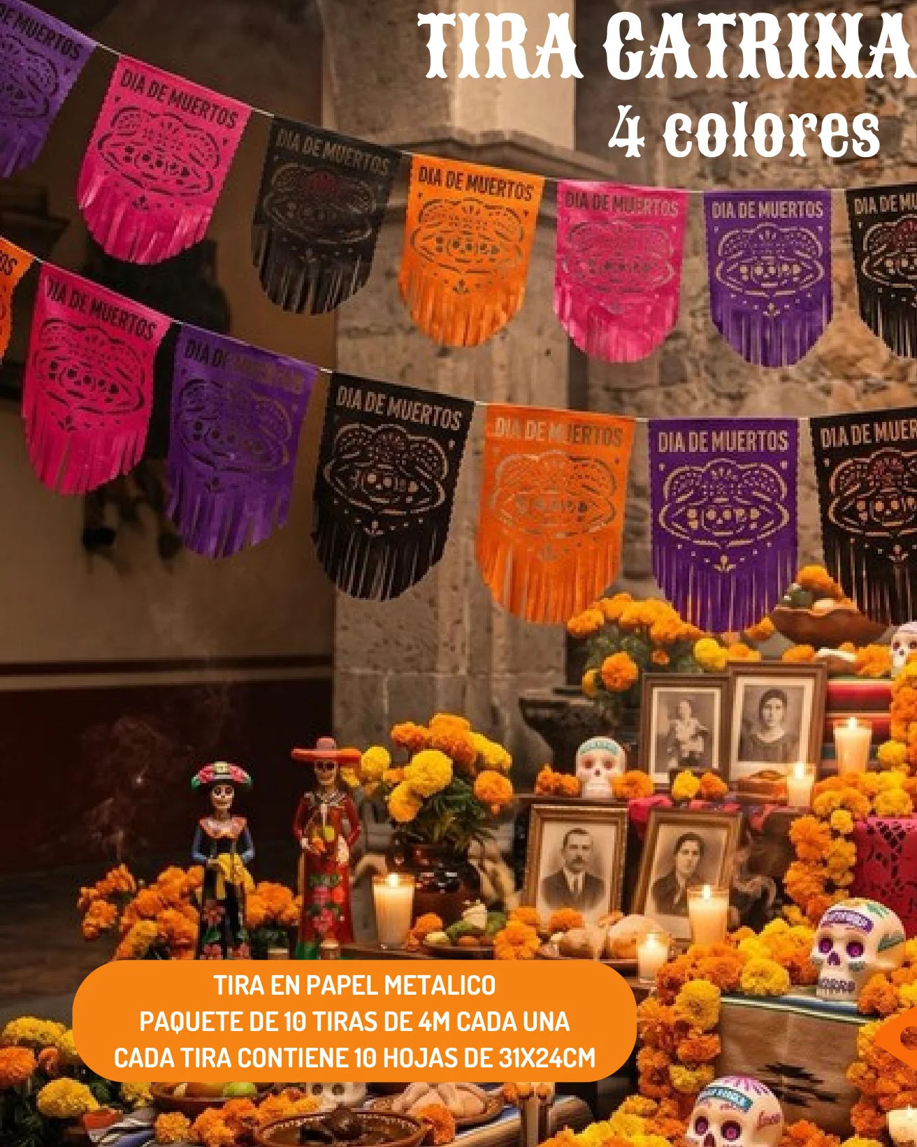 4 Colores - Día de Muertos (Papel Metalico) | Papel Picado DecorameC Huixcolotla Puebla 4 Colores - Día de Muertos (Papel Metalico) - Diseño - Papel Picado Artesanal DecorameC