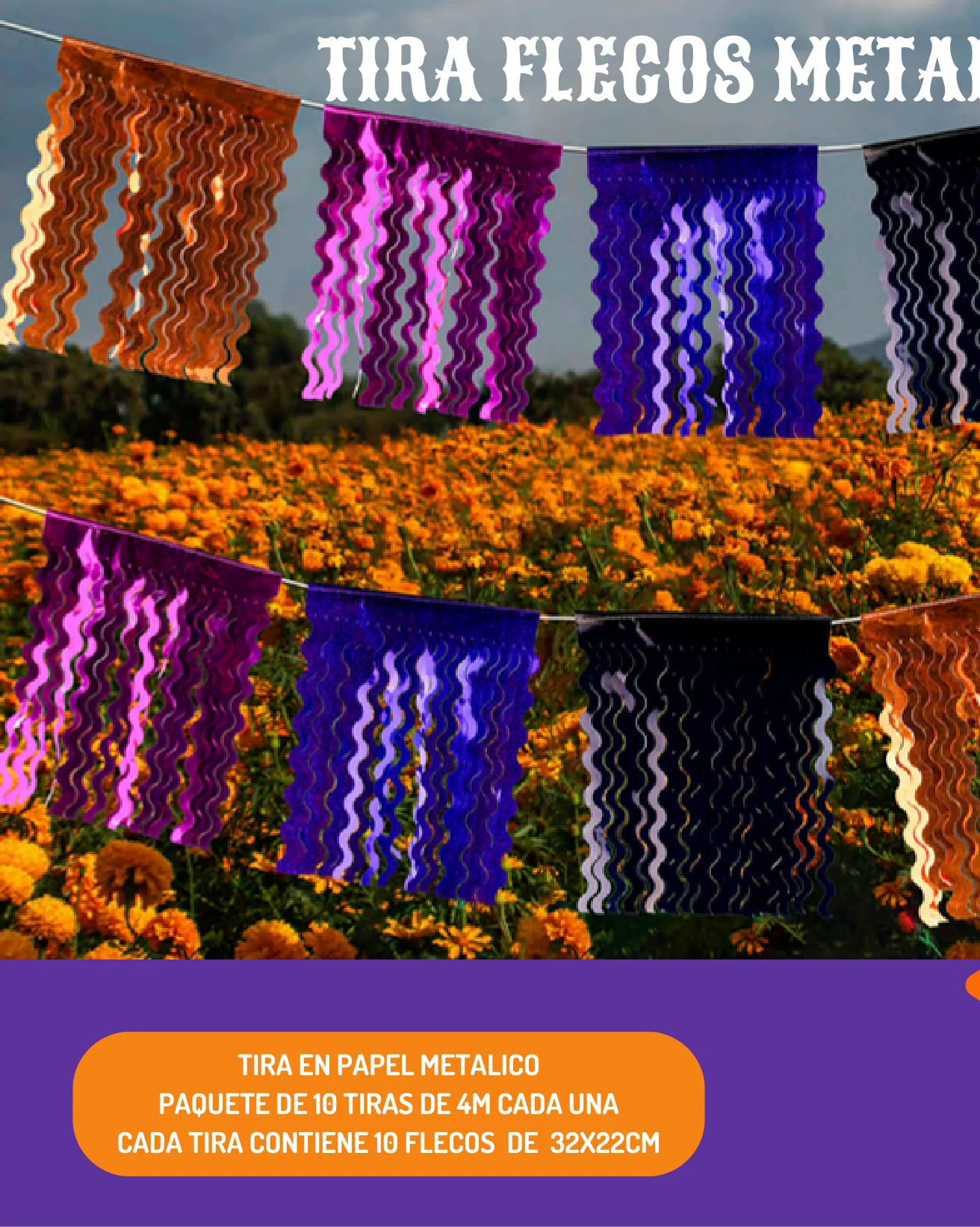 Tira En Papel Metalico - Día de Muertos (Papel Metalico) | Papel Picado DecorameC Huixcolotla Puebla Tira En Papel Metalico - Día de Muertos (Papel Metalico) - Diseño - Papel Picado Artesanal DecorameC