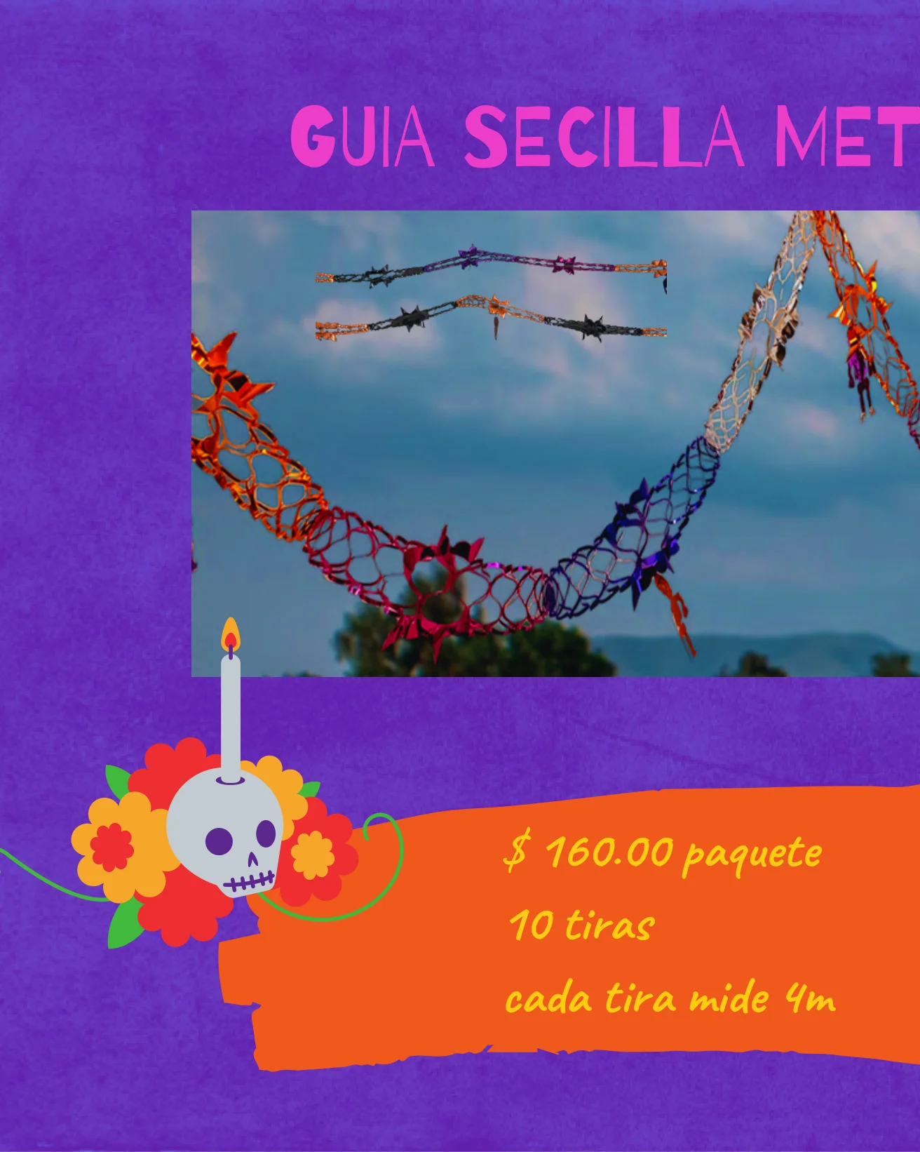 Guia Secilla Metalica - Día de Muertos (Papel Metalico) | Papel Picado DecorameC Huixcolotla Puebla Guia Secilla Metalica - Día de Muertos (Papel Metalico) - Diseño - Papel Picado Artesanal DecorameC