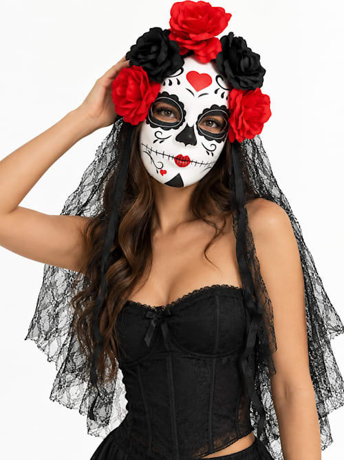 Mascara Catrina Negro - disfraz Halloween Guayaquil