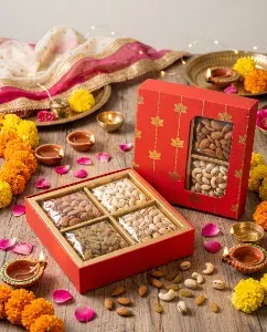 Diwali - Dry Fruit Gifting Box (Red Lotus Slider)