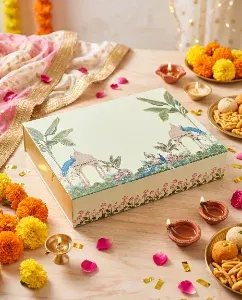 Diwali - Dry Fruit Gifting Box (Pichwai Slider - Peacock Garden)