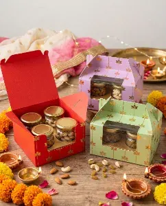 Diwali - Dry Fruit Gifting Box (Gold Lotus Pattern)