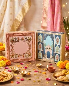 Diwali - Dry Fruit Gifting Box (Pichwai Slider - Blue & Pink)