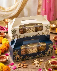 Diwali - Dry Fruit Gifting Box (Pichwai Mini - Navy & Cream)
