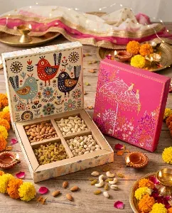 Diwali - Dry Fruit Gifting Box (Nordic Folk Meadow & Rani Pink)
