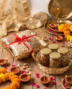 Diwali - Dry Fruit Gifting Box (Golden Cane Weave)