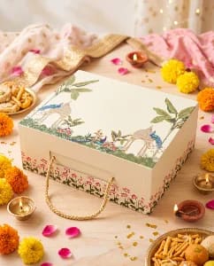 Diwali - Dry Fruit Gifting Box (Pichwai Cream Peacock)