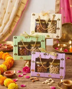 Diwali - Dry Fruit Gifting Box (Gold Lotus Triangle)